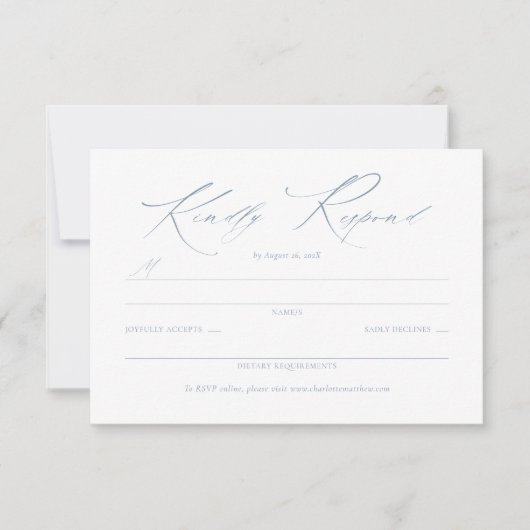 Elegant Dainty Script Dusty Blue Wedding RSVP Karte (Vorderseite)