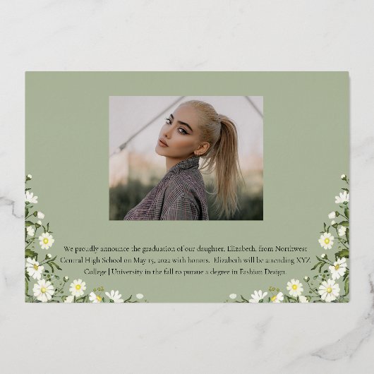 Elegant Daisies 3 Foto Graduate Abschluss Sage Folieneinladung (Rückseite)