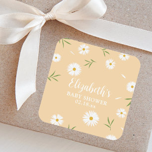 Elegant Daisies Gender Neutral Baby Shower Quadratischer Aufkleber