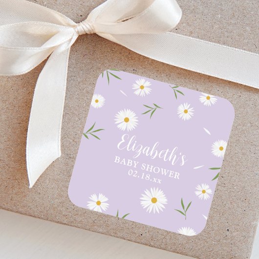 Elegant Daisies Gender Neutral Baby Shower Quadratischer Aufkleber