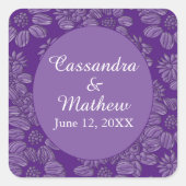 Elegant Daisies in Floral Royal Lila Wedding Quadratischer Aufkleber (Vorderseite)