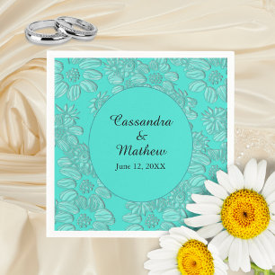 Elegant Daisies in Floral Türkis Hochzeit Serviette