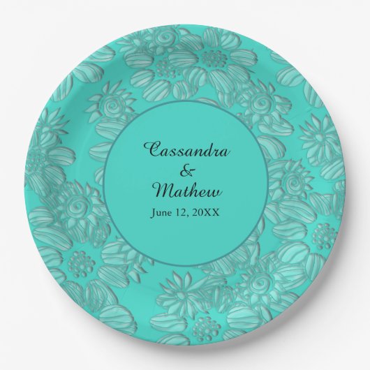Elegant Daisies in Türkis Wedding Pappteller (Vorderseite)