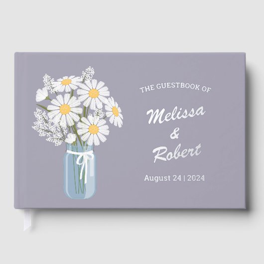 Elegant Daisies Mason Jar Wedding Foil Lavender Gästebuch (Vorderseite)