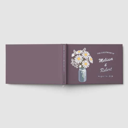 Elegant Daisies Mason Jar Wedding Foil Lila Gästebuch (Voll)
