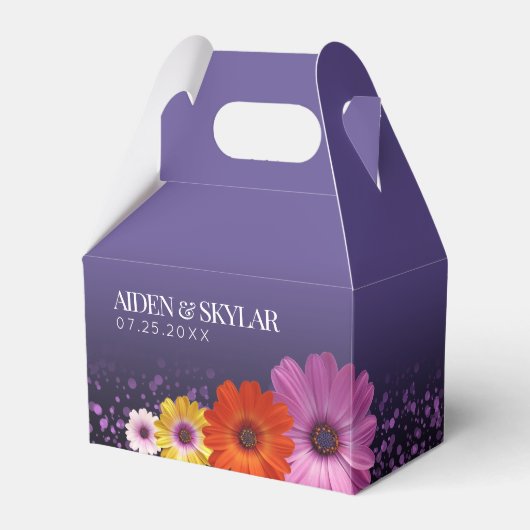 Elegant Daisies mit Lila Glitzer Hochzeit Geschenkschachtel (Vorderseite)