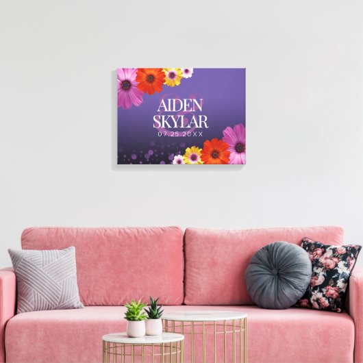 Elegant Daisies mit Lila Glitzer Hochzeit Leinwanddruck (Insitu (Wohnzimmer))