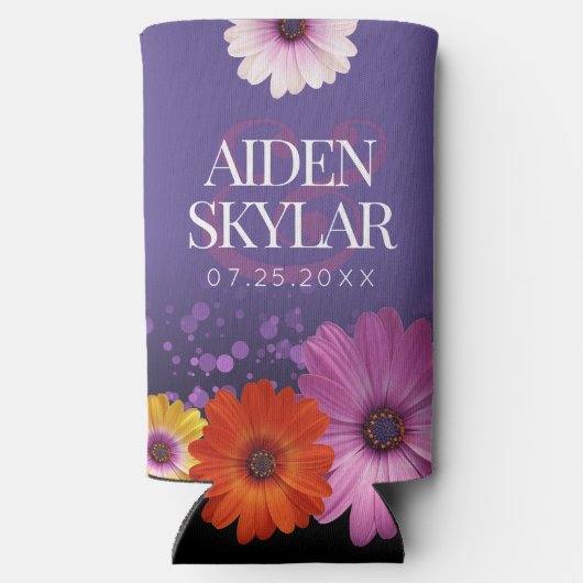 Elegant Daisies mit Lila Glitzer Hochzeit Selters Dosenkühler (Rückseite)