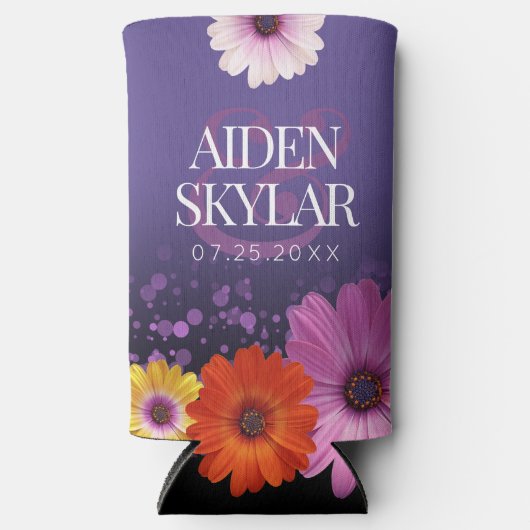 Elegant Daisies mit Lila Glitzer Hochzeit Selters Dosenkühler (Vorderseite)