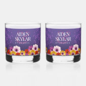 Elegant Daisies mit Lila Glitzer Hochzeit Whiskyglas (Vorderseite)