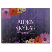 Elegant Daisies mit Lila Glitzer Newlyweds Schneidebrett (Vorderseite)