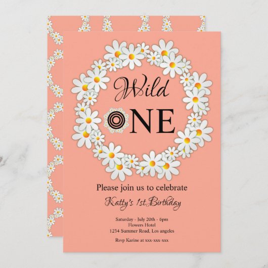 Elegant Daisy Birthday Party Wild One 1. Geburtsta Einladung (Vorne/Hinten)