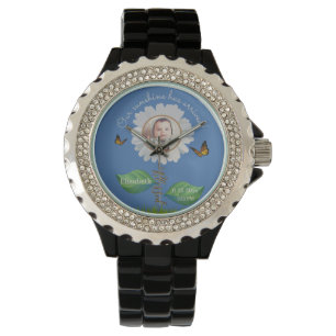 Elegant Daisy Blue Floral Niedlich Baby Foto & Nam Armbanduhr