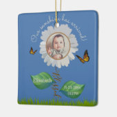 Elegant Daisy Blue Floral Niedlich Baby Foto & Nam Keramikornament (Links)