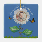Elegant Daisy Blue Floral Niedlich Baby Foto & Nam Keramikornament (Rückseite)