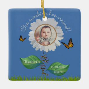 Elegant Daisy Blue Floral Niedlich Baby Foto & Nam Keramikornament