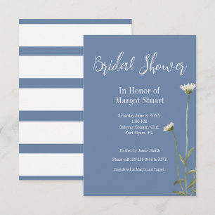 Elegant Daisy Blue Gray Script Striped Bridal