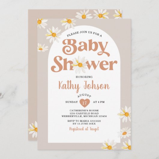 Elegant Daisy Blume Arch Boho Baby Shower Einladung (Vorne/Hinten)
