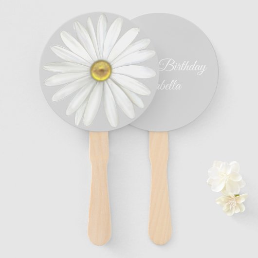 Elegant Daisy Blume auf Light Silver Gray Geburtst Fächer (Vorne und Hinten)