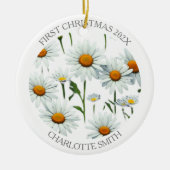 Elegant Daisy Boho Floral First Christmas Keramik Ornament (Vorne)