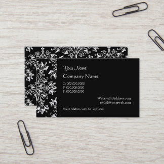 Elegant Daisy Damask in White on Black Custom Visitenkarte