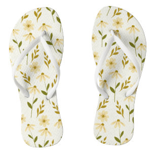 Elegant Daisy Floral Design Elfenbeingrüne Zweigst Badesandalen