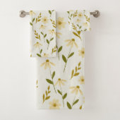 Elegant Daisy Floral Design Elfenbeingrüne Zweigst Badhandtuch Set (Insitu)