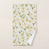 Elegant Daisy Floral Design Elfenbeingrüne Zweigst Badhandtuch Set (Handtuch)