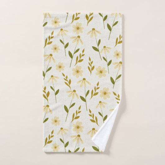 Elegant Daisy Floral Design Elfenbeingrüne Zweigst Badhandtuch Set (Handtuch)