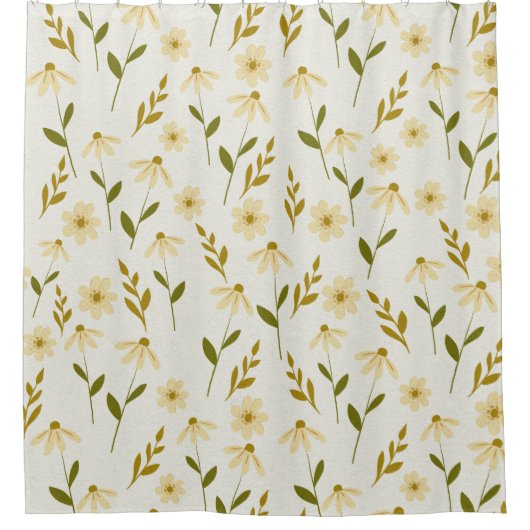Elegant Daisy Floral Design Elfenbeingrüne Zweigst Duschvorhang (Vorderseite)