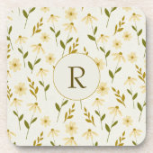 Elegant Daisy Floral Design Elfenbeingrüne Zweigst Getränkeuntersetzer (Vorderseite)