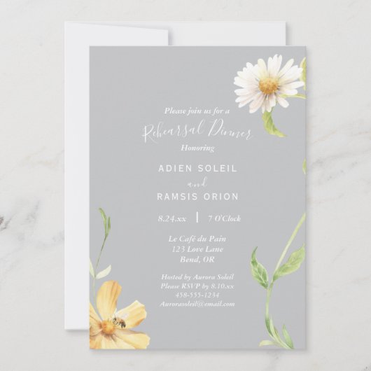 Elegant Daisy | Gray Wedding Probe Dinner Einladung (Vorderseite)