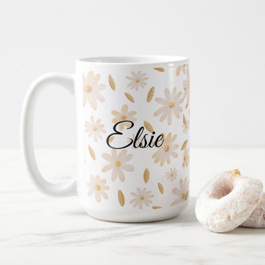 Elegant Daisy Hues Personalized Mug Kaffeetasse (Mit Donut)