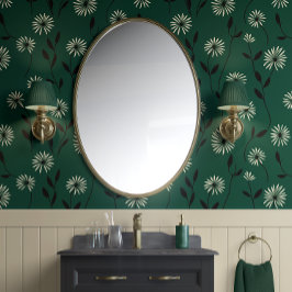 Elegant Daisy Meadow Forest Green & Ivory - Modern Tapete