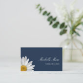 Elegant Daisy Navy Blue Floral Designer Visitenkarte (Stehend Vorderseite)