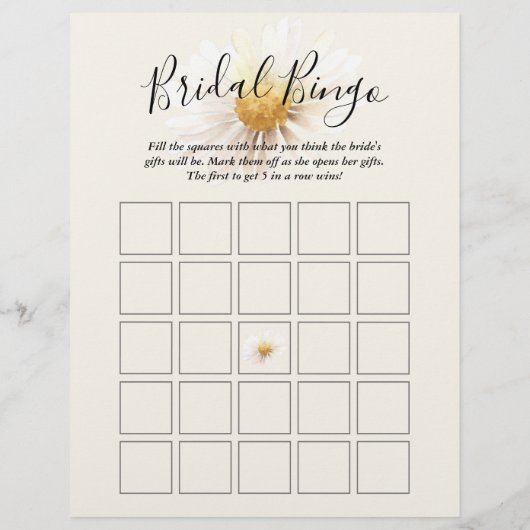 Elegant Daisy Two Sided Bingo Brautparty Games (Rückseite)