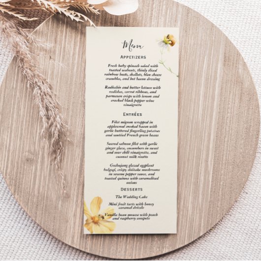 Elegant Daisy Wedding Flat Menu Menükarte