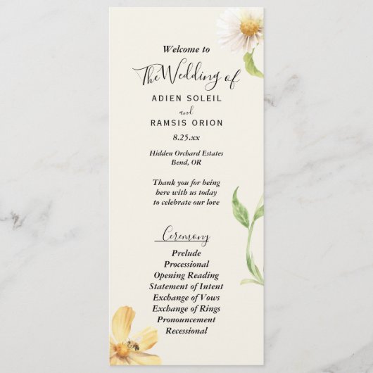 Elegant Daisy Wedding Flat Program Programm (Vorderseite)