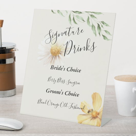 Elegant Daisy Wedding Signature Drinks Zeichen Sockelschild (In Situ)