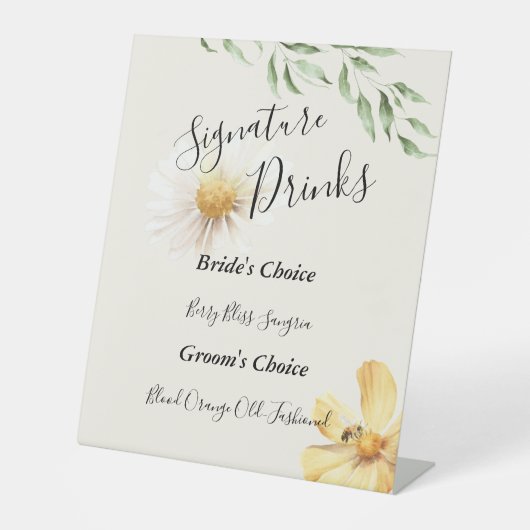 Elegant Daisy Wedding Signature Drinks Zeichen Sockelschild (Vorderseite)
