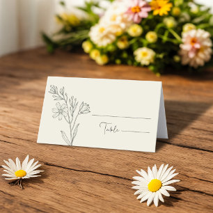 Elegant Daisy Wildblume Schwarz und Weiß Platzkarte