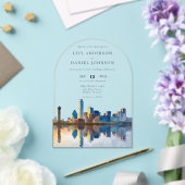 Elegant Dallas Skyline Watercolor Wedding Arch Acryleinladungen (Insitu (Hochzeit))