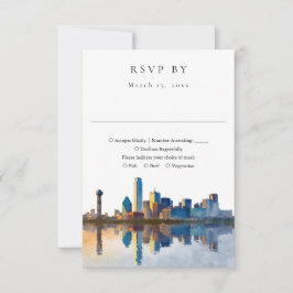 Elegant Dallas Skyline Watercolor Wedding RSVP Karte
