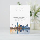Elegant Dallas Skyline Watercolor Wedding RSVP Karte (Stehend Vorderseite)