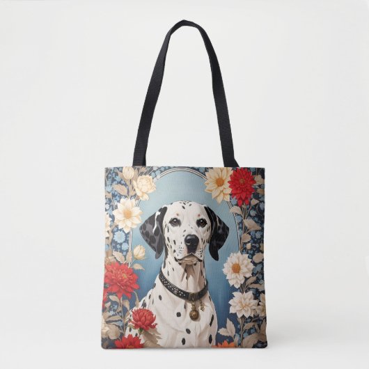 Elegant Dalmatian with Dahlia Flowers Tasche (Vorderseite)