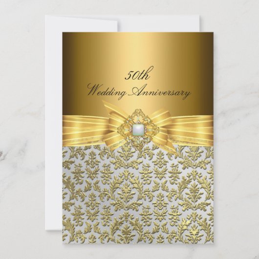 Elegant Damask 50. Hochzeitstag Einladung (Vorderseite)