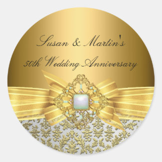 Elegant Damask 50. Hochzeitsticker Runder Aufkleber