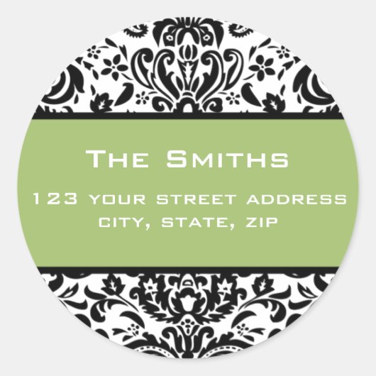Elegant Damask Address Labels Runder Aufkleber (Vorderseite)