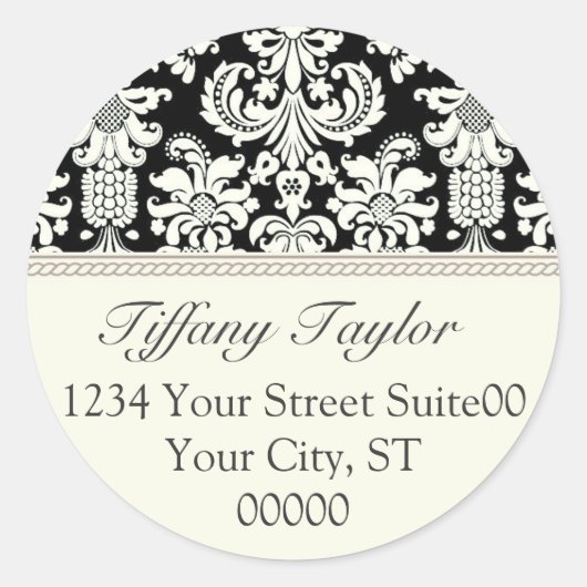 Elegant Damask Address Sticker (Vorderseite)