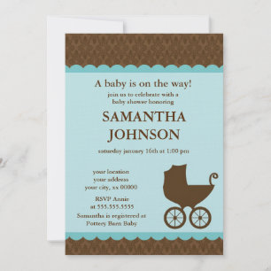 Elegant Damask and Baby Carriage Invitations Einladung